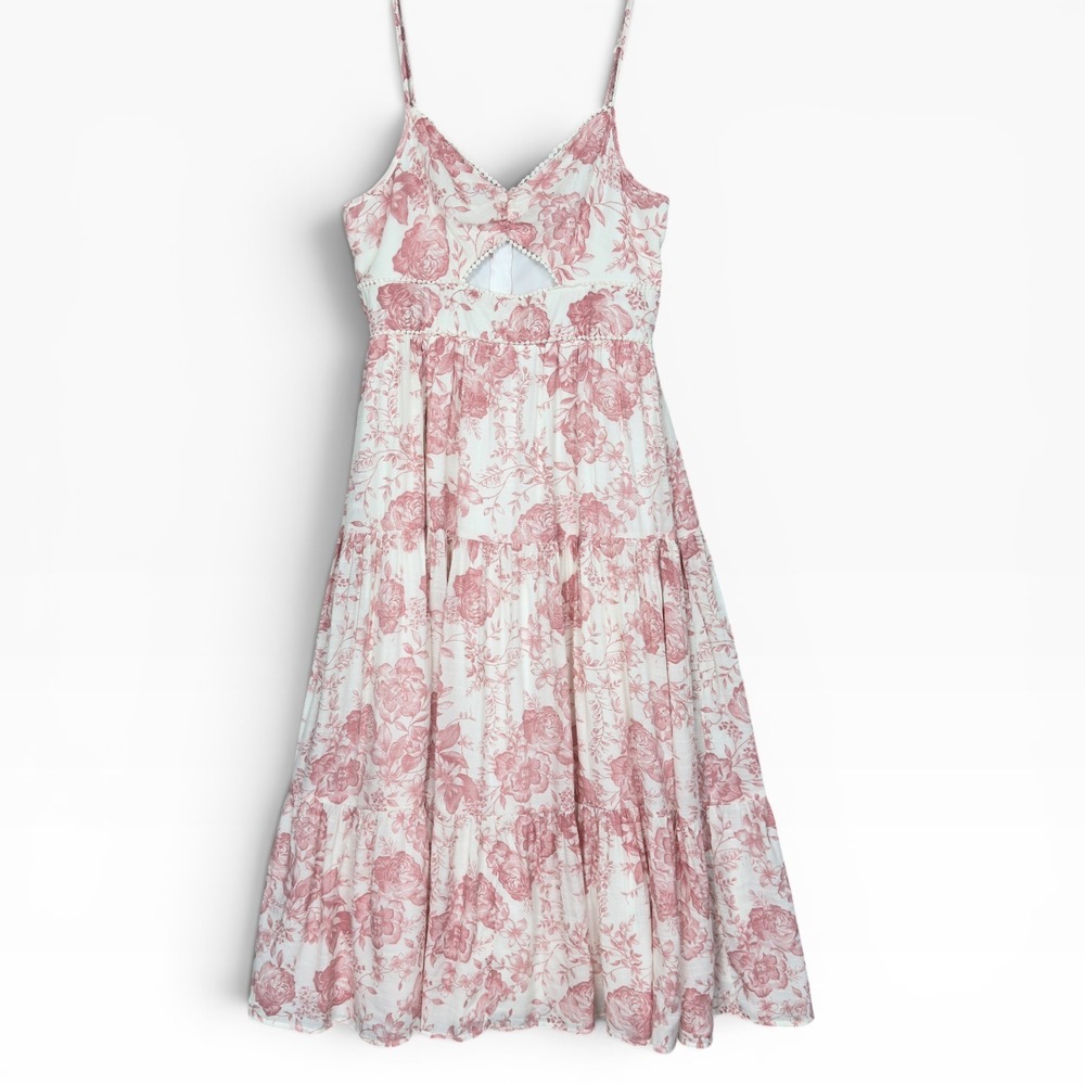 Trixxi Pink Floral Midi Sundress Womens L Cut Out Cottage Romantic Coastal Boho